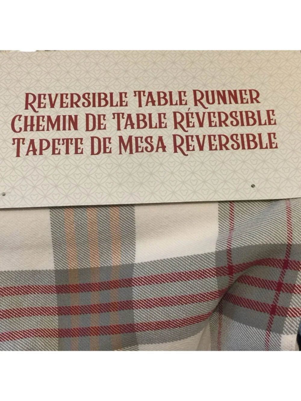Disney Parks Reversible Table Runner Sage Off White Mickey Logo Fringed Edge 72